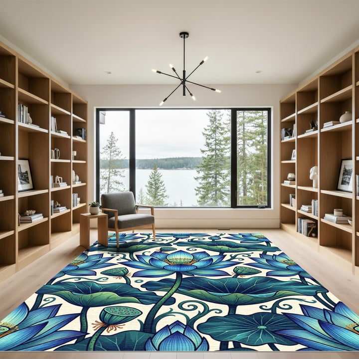 Artistic Blue Lotus Floral Rug