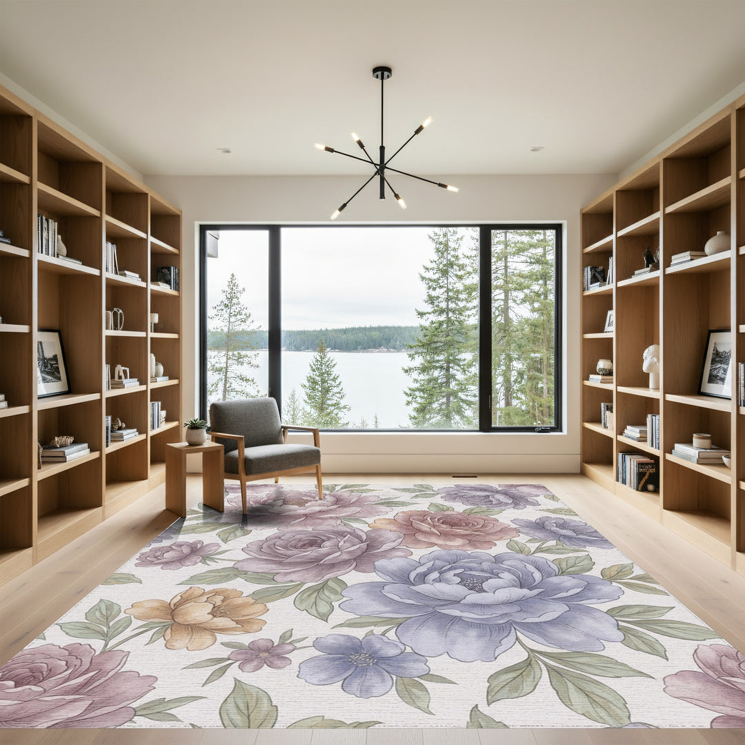 Vintage Floral Garden Peony Bloom Rug