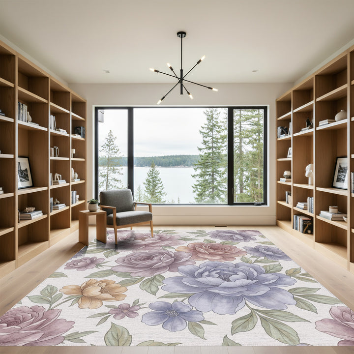 Vintage Floral Garden Peony Bloom Rug