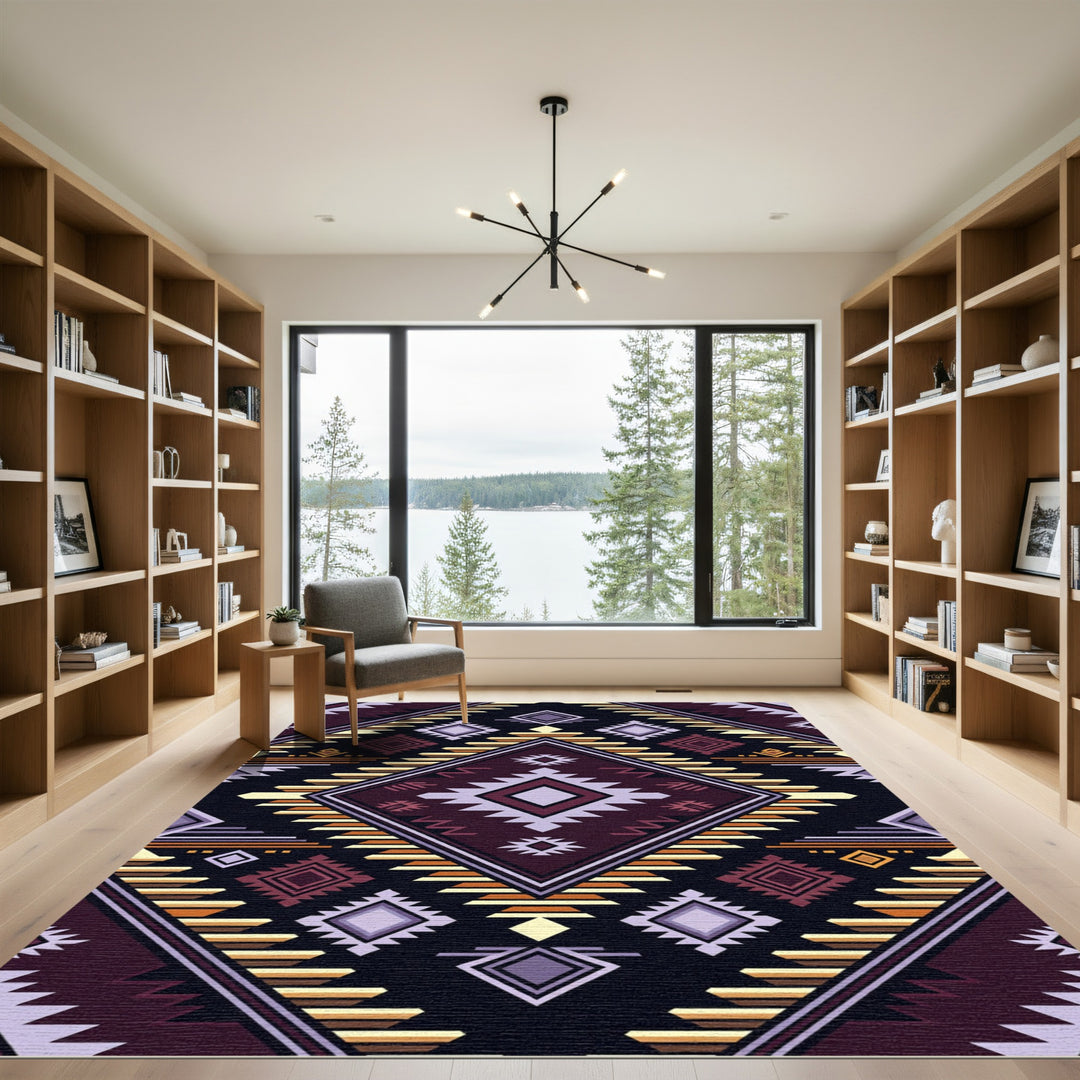 Deep Burgundy Tribal Geometric Diamond Rug