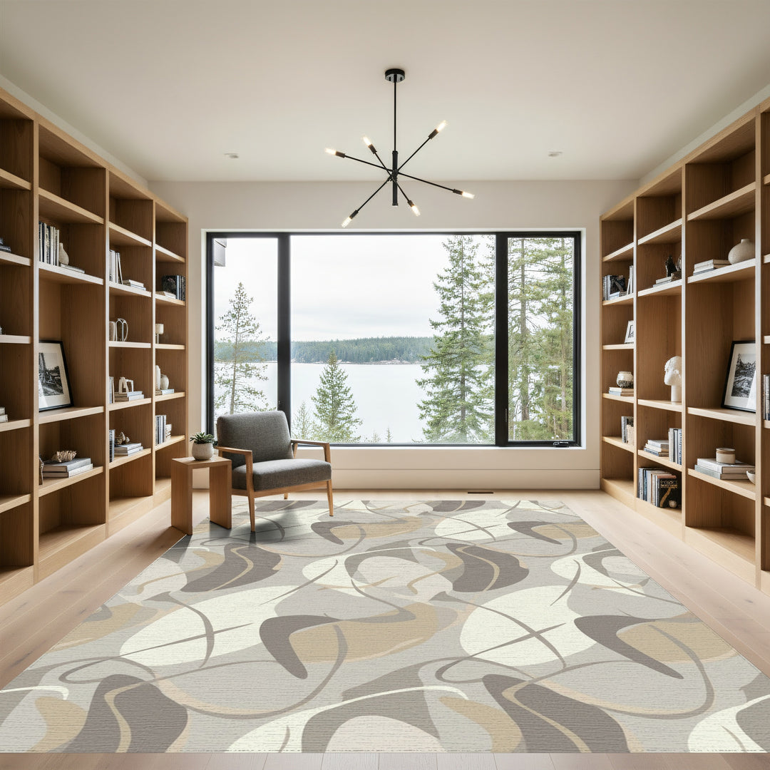 Neutral Abstract Flowing Sinuous Forms Rug