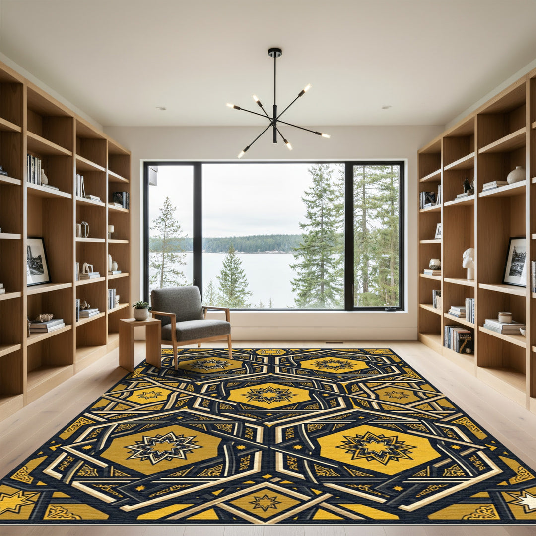 Majestic Golden Star Geometric Rug
