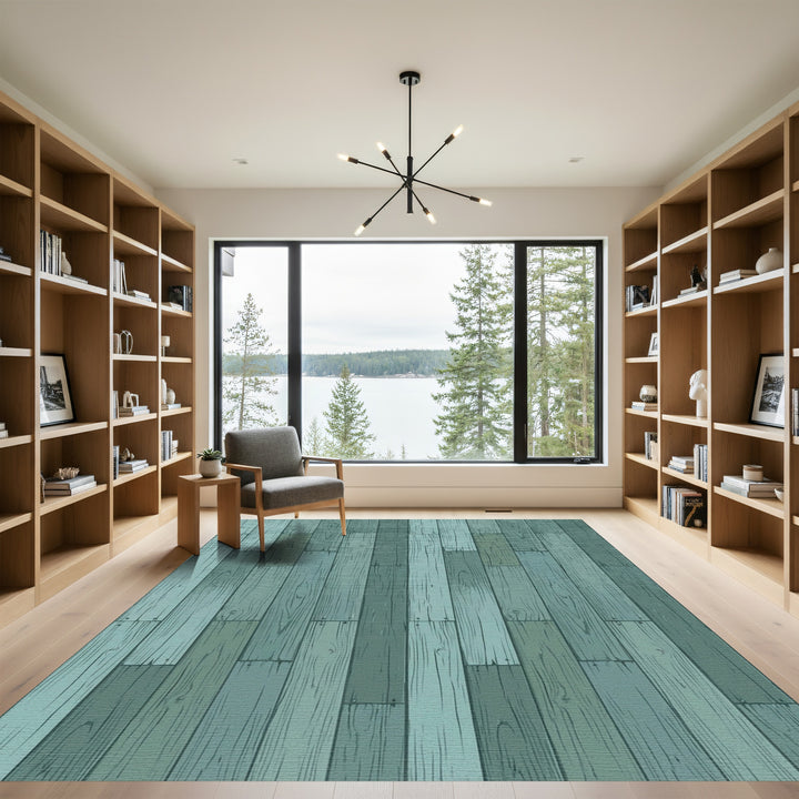 Distressed Wood Plank Teal Rug
