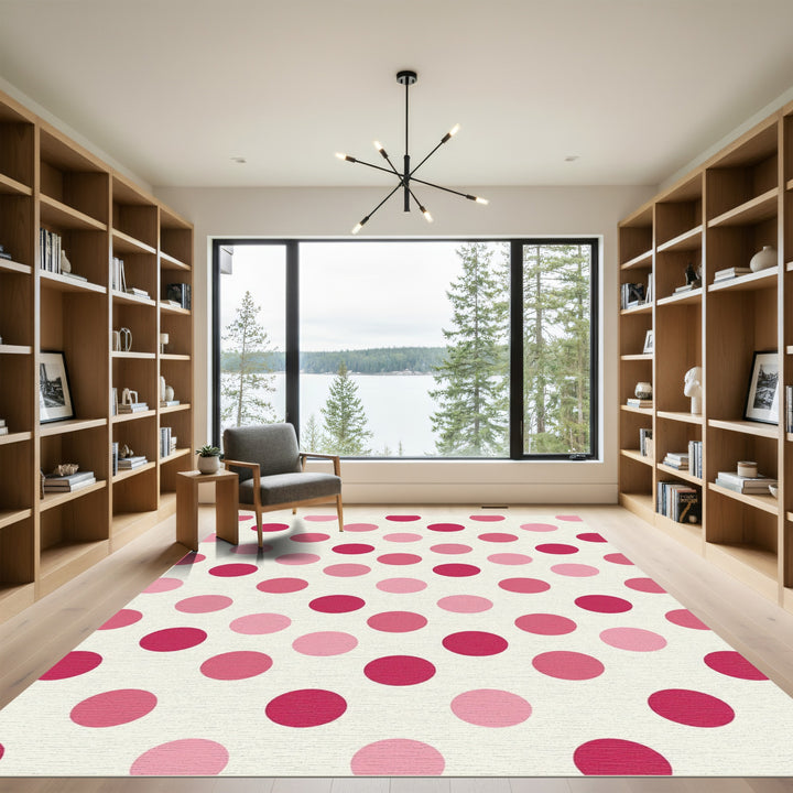 Pink Crimson Polka Dot Arrangement Rug