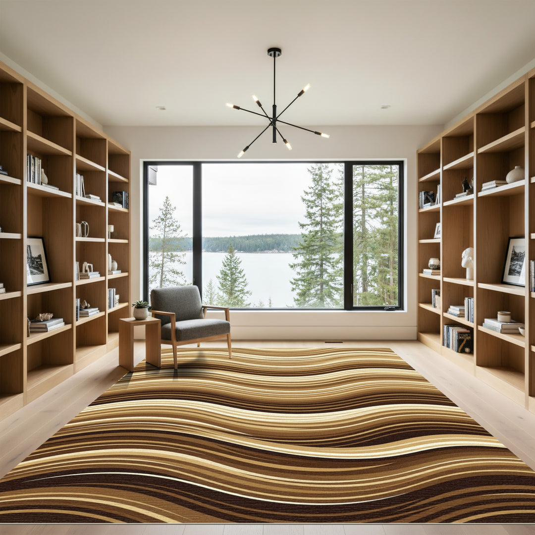 Earthy Brown Wavy Stripe Rug