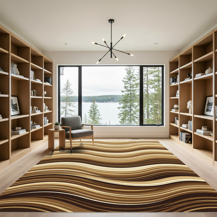 Earthy Brown Wavy Stripe Rug