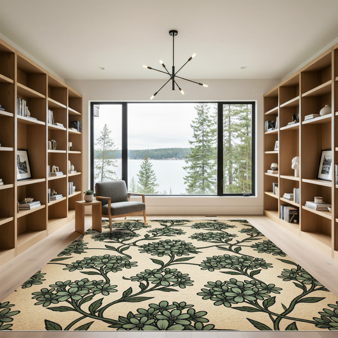 Sage Green Floral Vines Rug