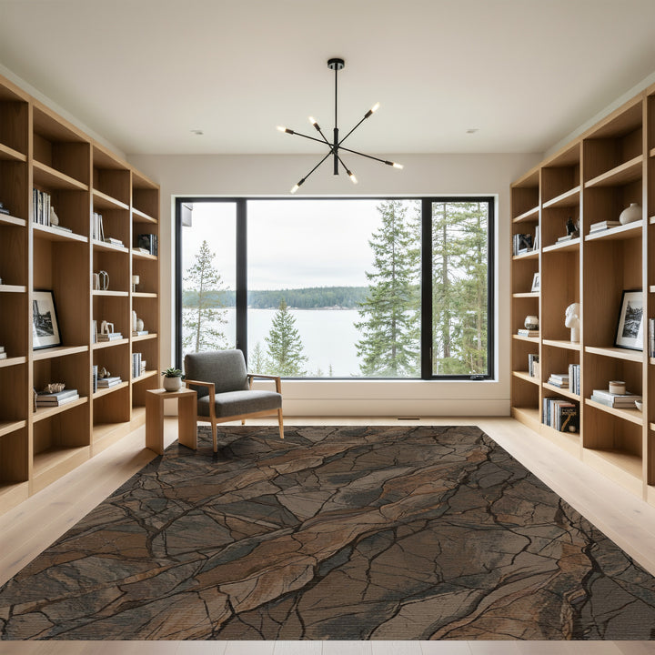 Earthy Brown Cracked Stone Texture Rug