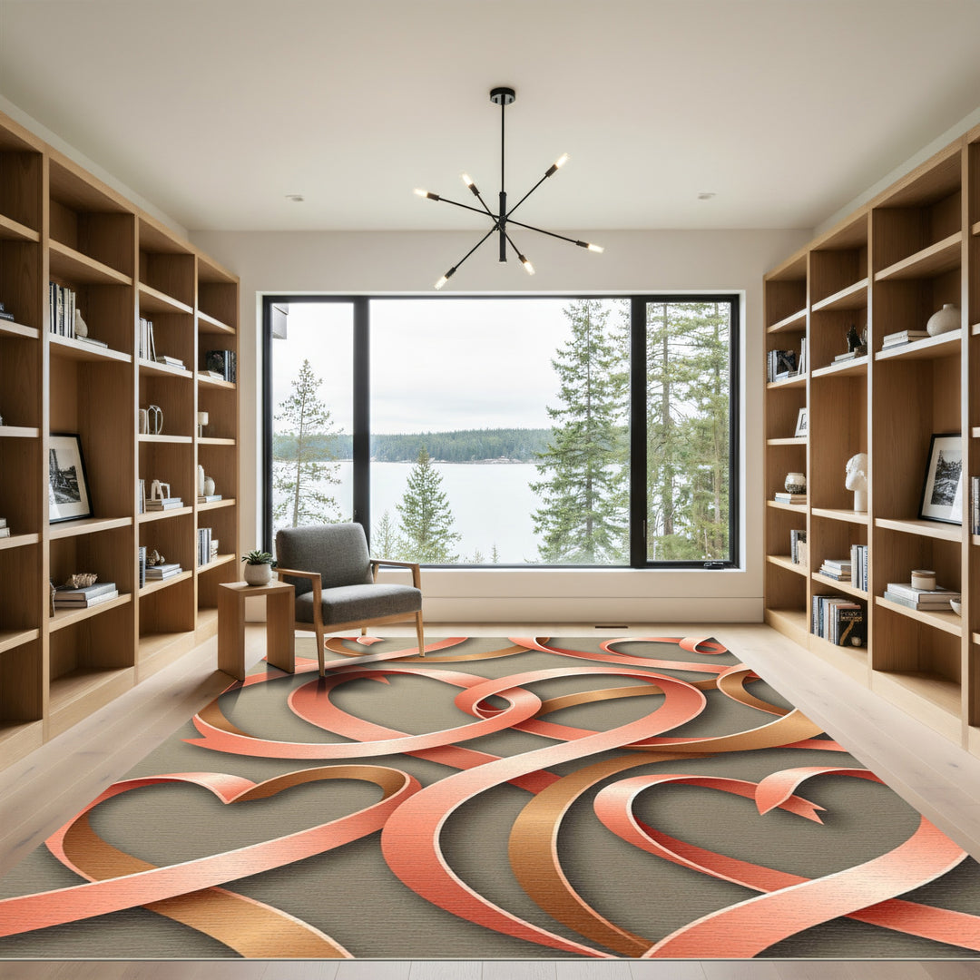 Rose Gold Ribbon Hearts Rug