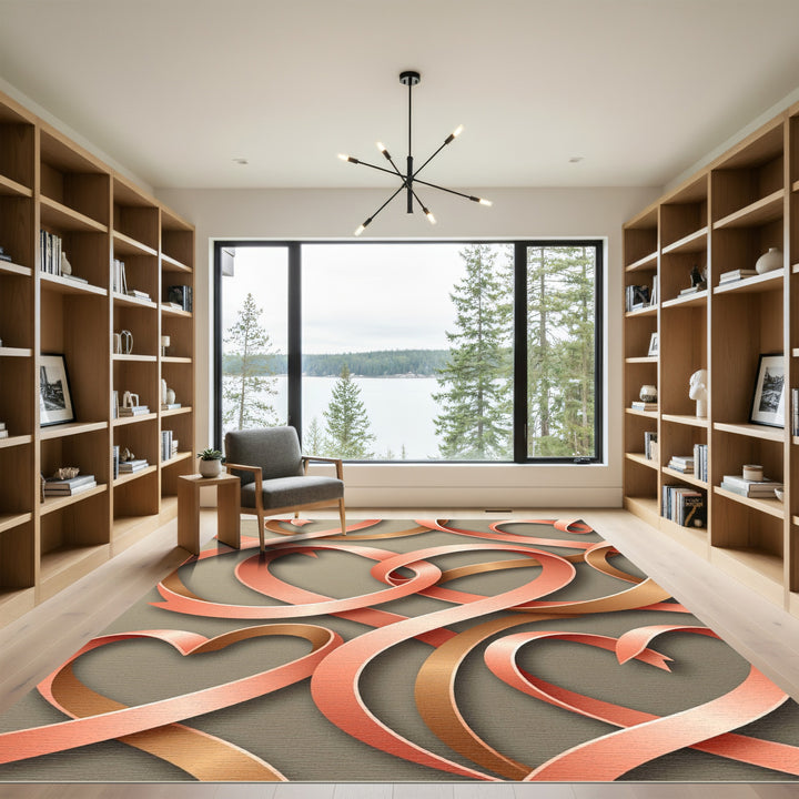 Rose Gold Ribbon Hearts Rug