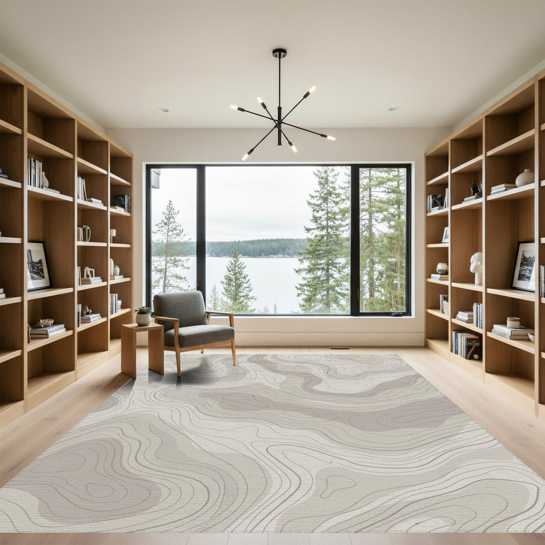 Beige Topographic Contour Lines Rug