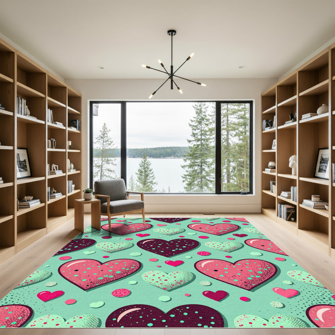 Vibrant Pink Teal Heart Collection Rug