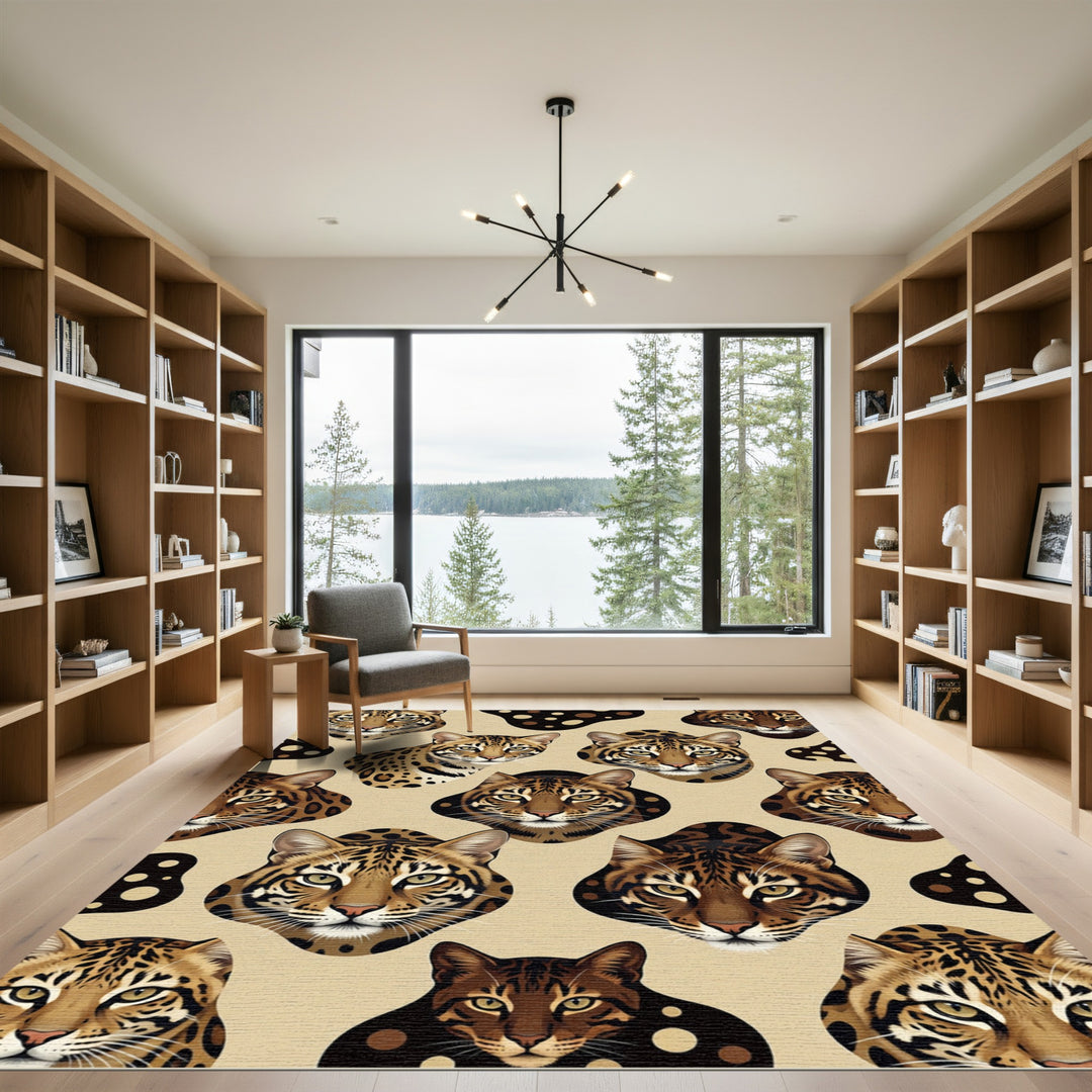 Leopard Cat Faces Abstract Spots Rug