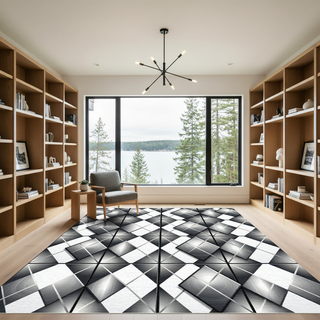 Monochromatic Gray Diamond Layered Rug