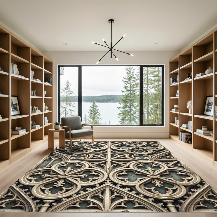 Gothic Quatrefoil Stone Architectural Rug