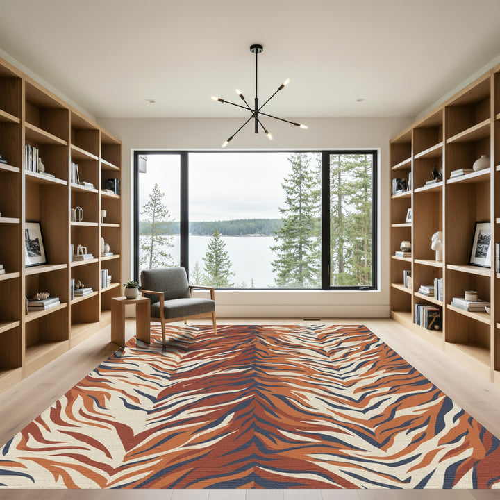 Terracotta Navy Cream Tiger Stripe Rug