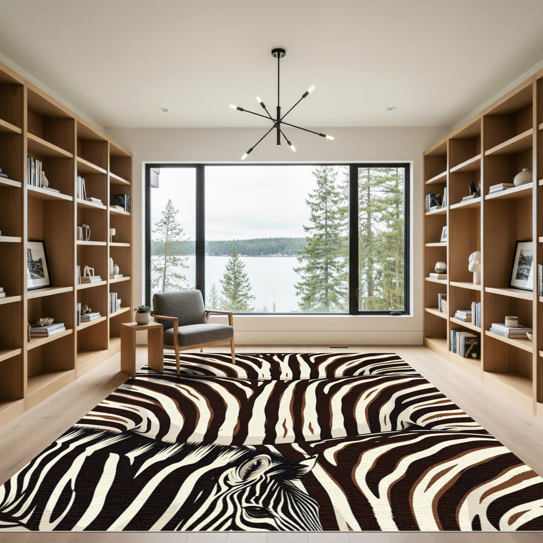 Abstract Brown White Zebra Stripe Accents Rug