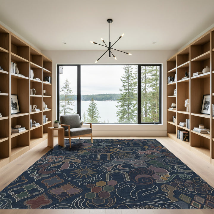 Dark Blue Mystical Arc Symbols Rug