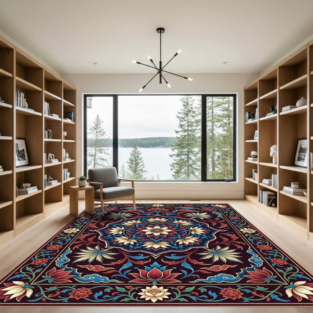 Crimson Lotus Medallion Art Deco Rug