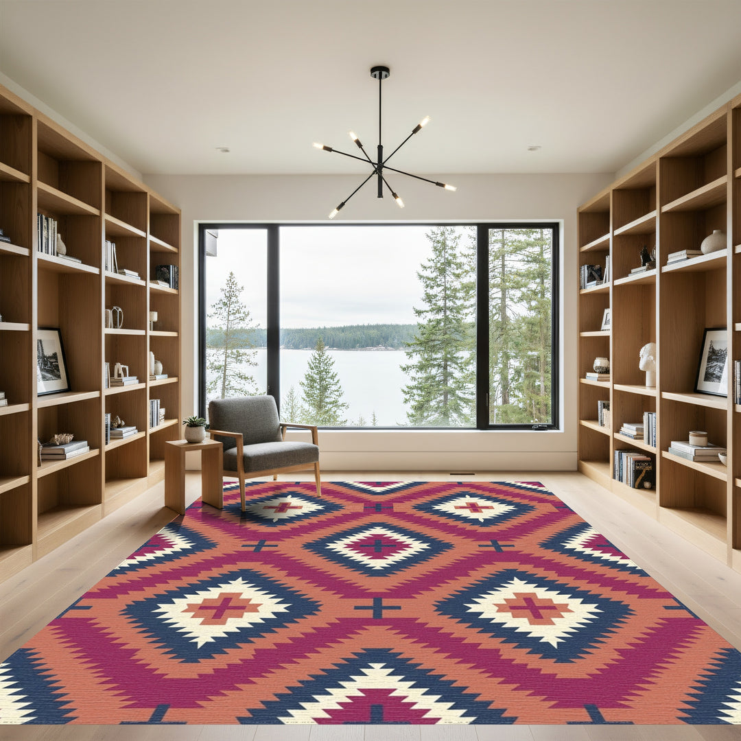 Crimson Diamond Sun Motif Rug