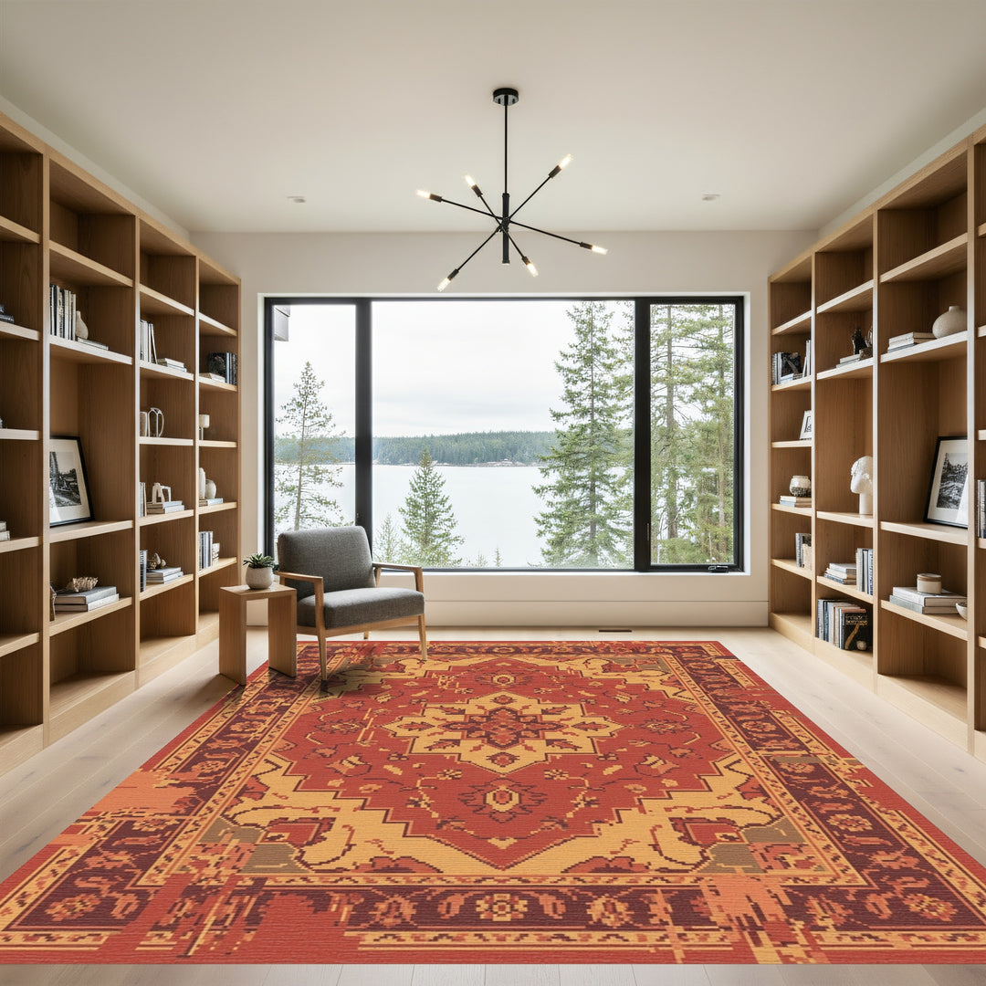 Crimson Medallion Folk Art Rug