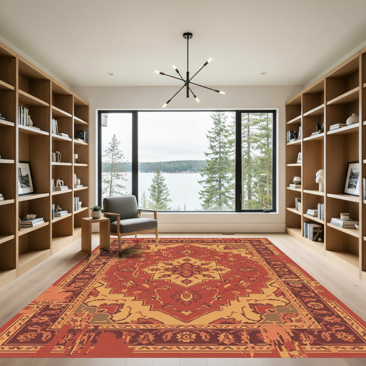 Crimson Medallion Folk Art Rug