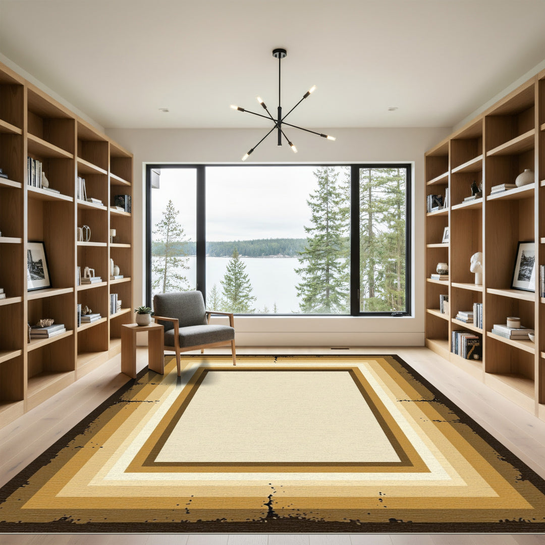 Retro Graduated Brown Layered Frame Rug