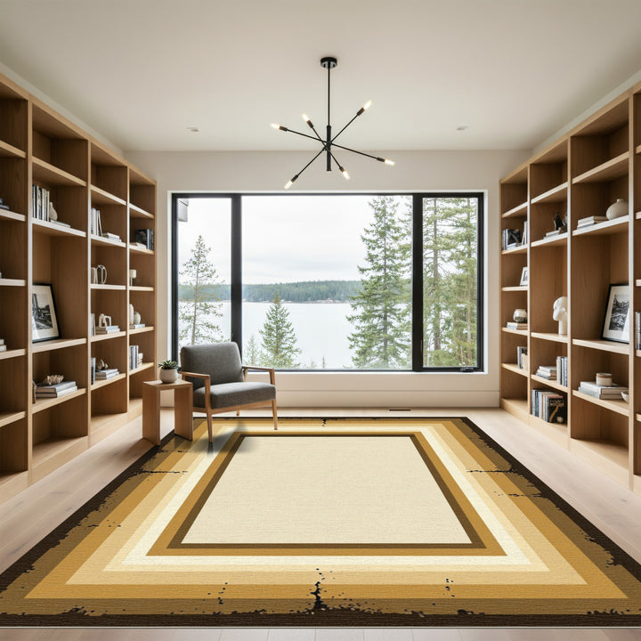 Retro Graduated Brown Layered Frame Rug
