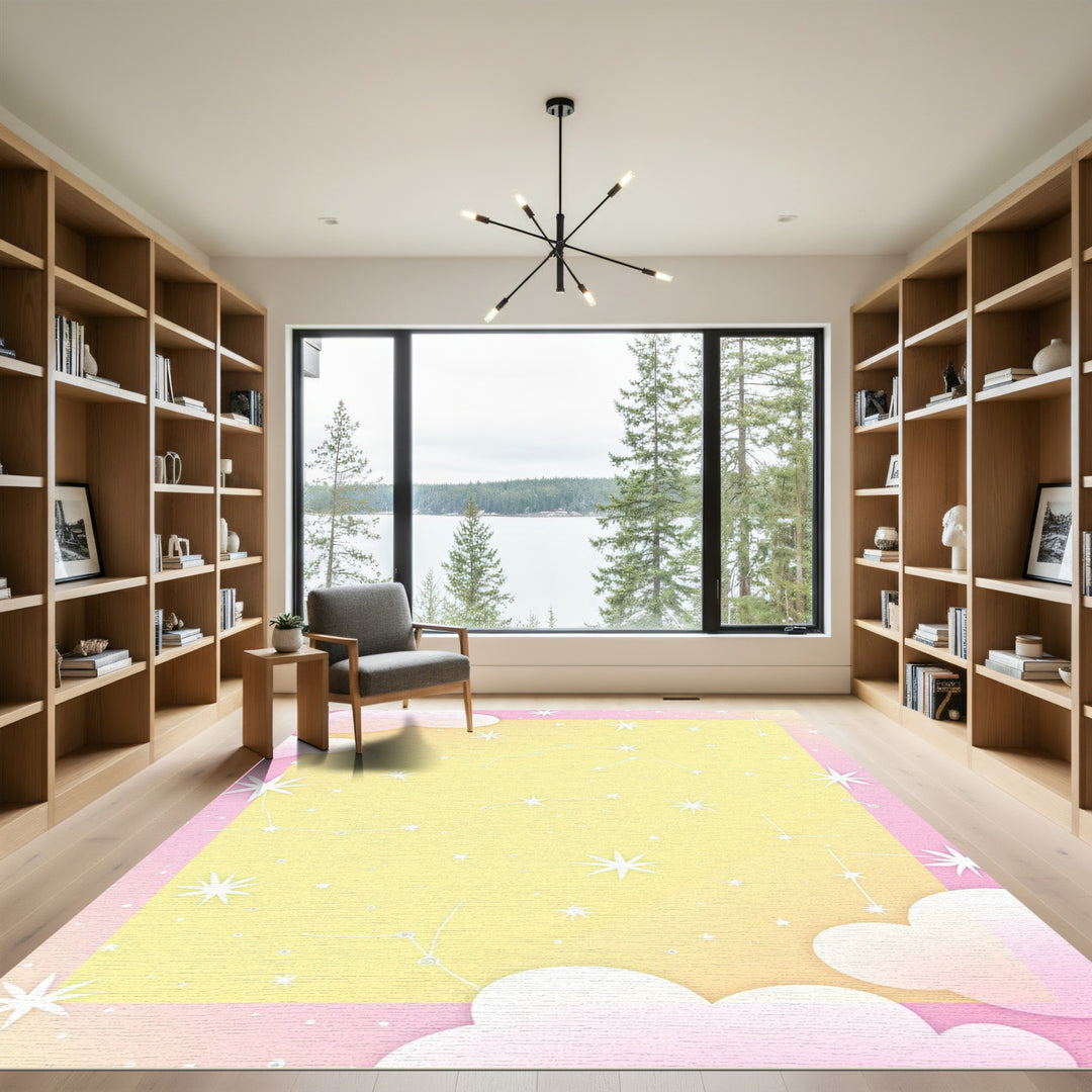 Pastel Pink Yellow Sky Constellation Clouds Rug