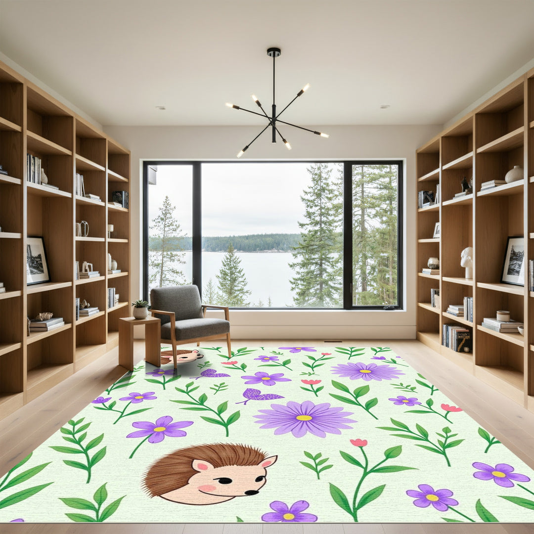 Charming Purple Floral Hedgehog Garden Rug