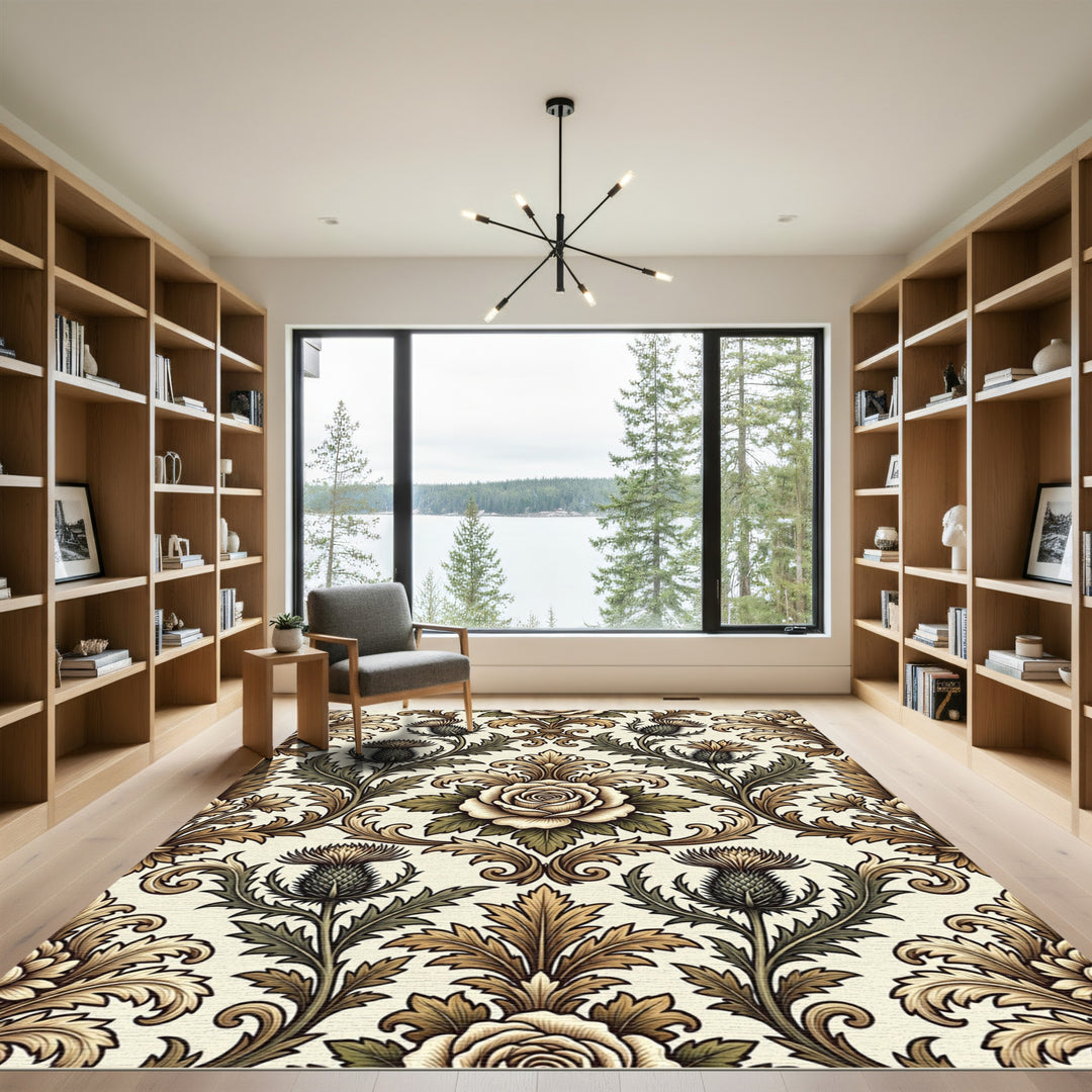 Ornate Rose Thistle Scrollwork Rug