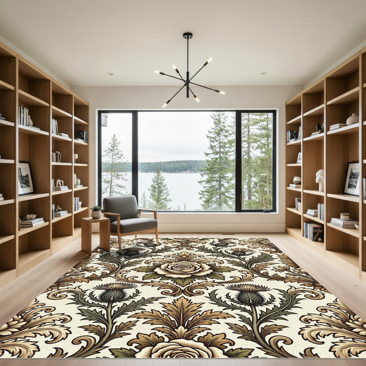 Ornate Rose Thistle Scrollwork Rug