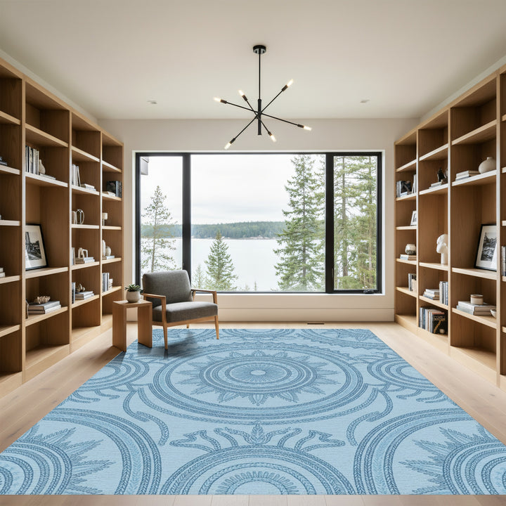 Light Blue Intricate Medallion Circular Rug