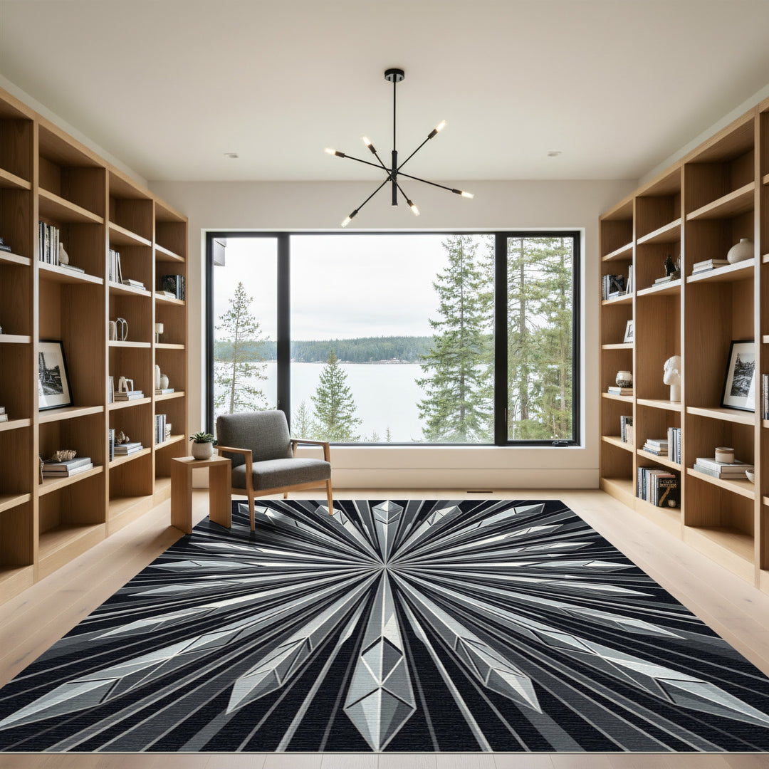 Radiant Crystal Burst Art Deco Rug