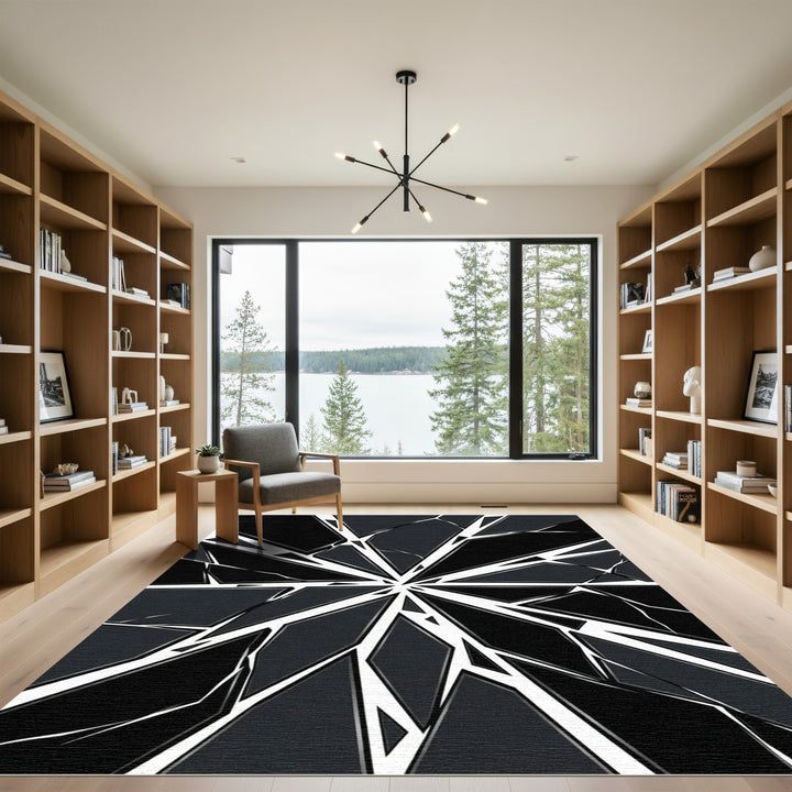 Dark Gray Shattered Glass Geometric Rug