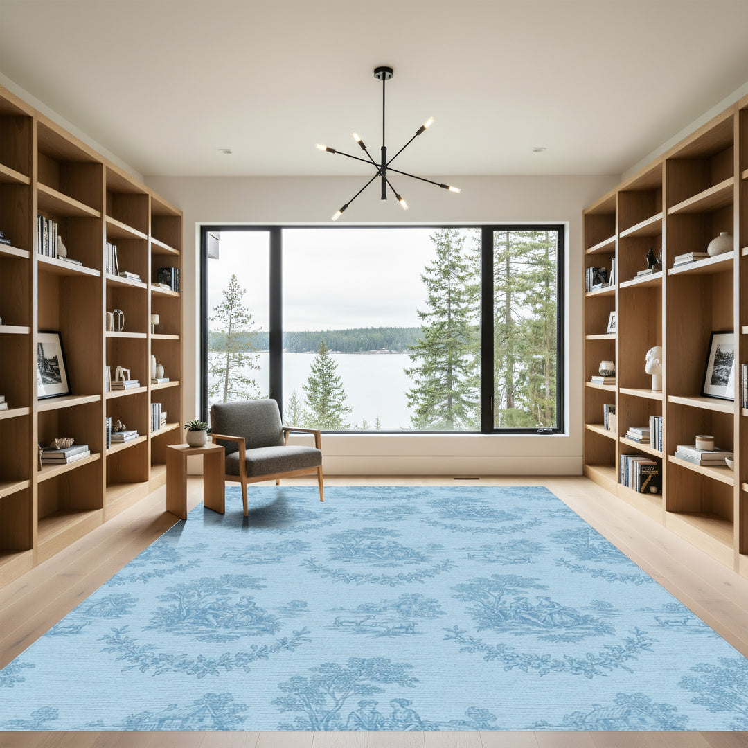 Sky Blue Pastoral Countryside Scene Rug