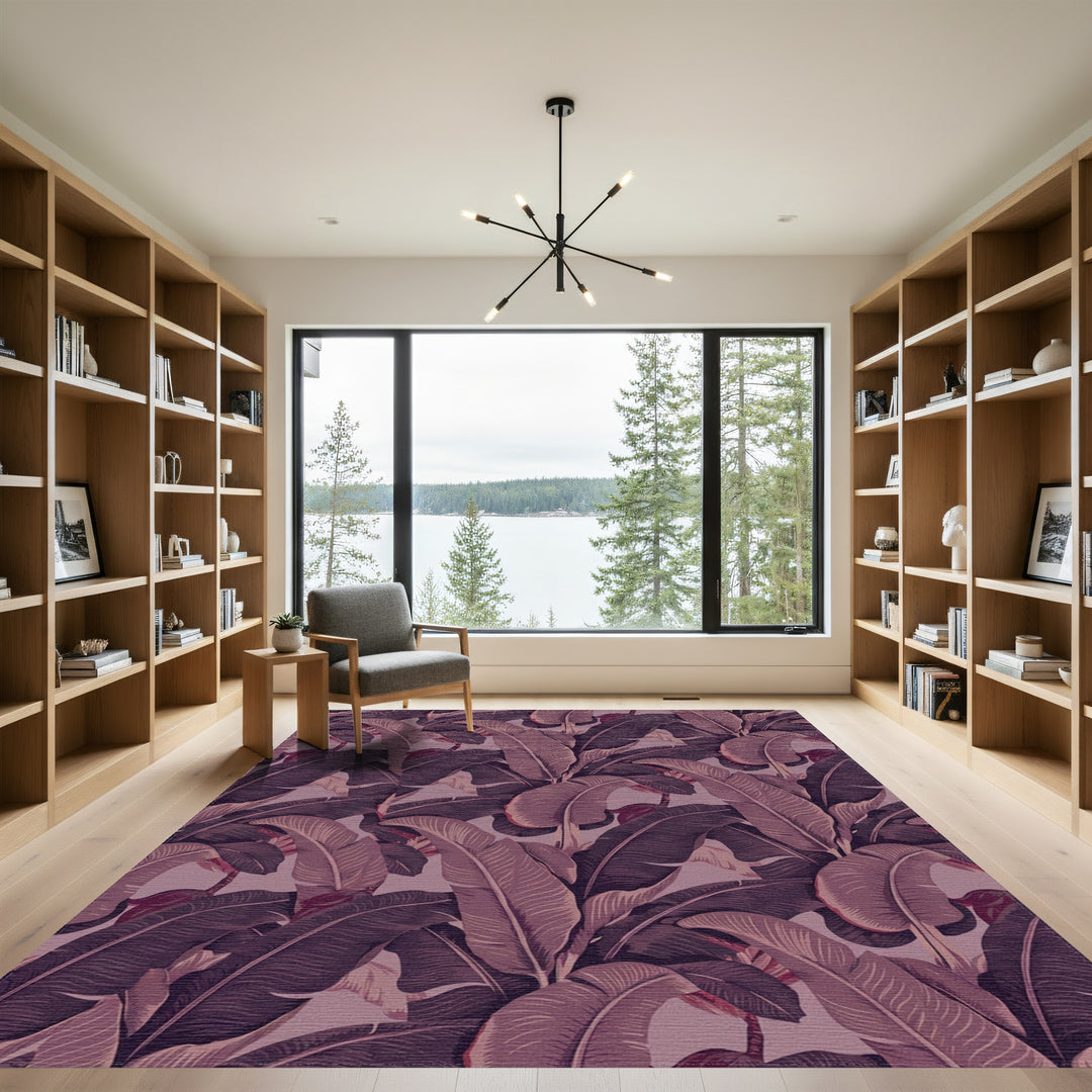 Rich Plum Tropical Banana Leaf Rug