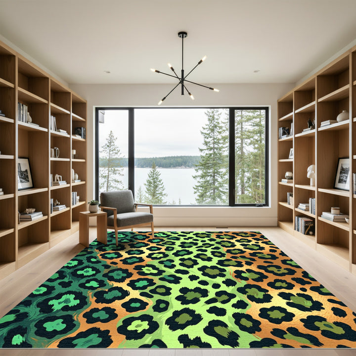Vibrant Green Leopard Luxury Rug