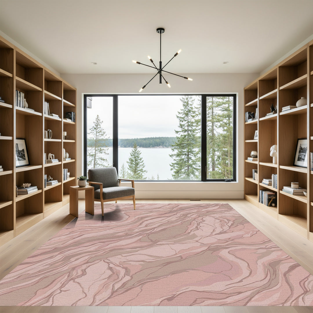 Blush Pink Marble Vein Abstract Rug