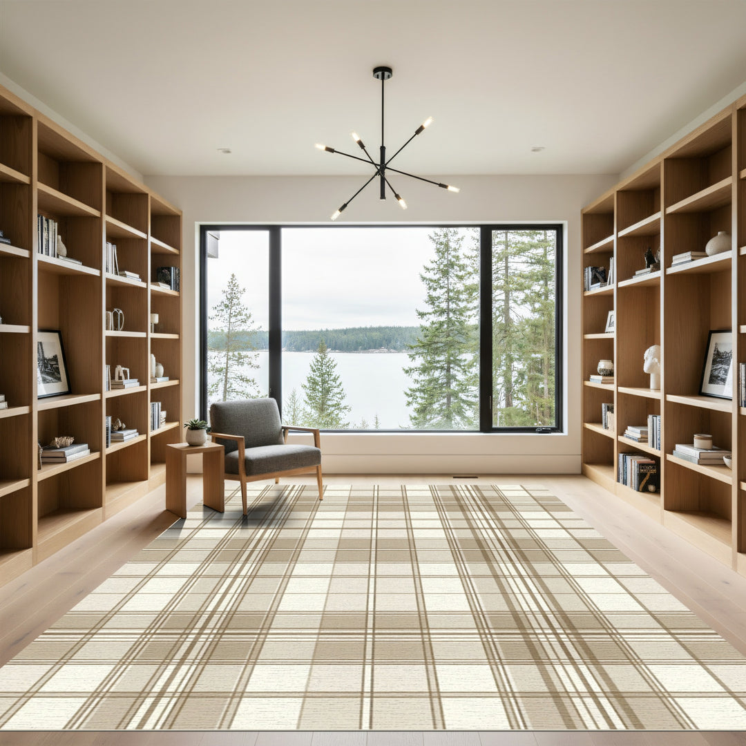 Classic Beige Plaid Tartan Rug