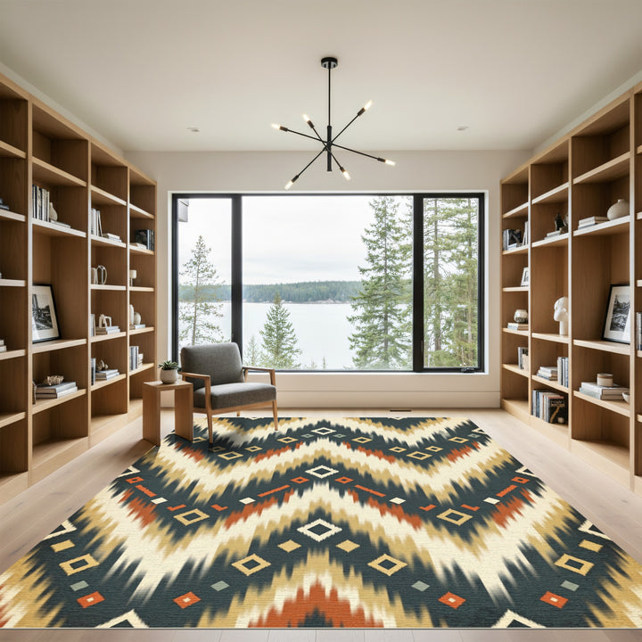 Earthy Crimson Diamond Zigzag Rug
