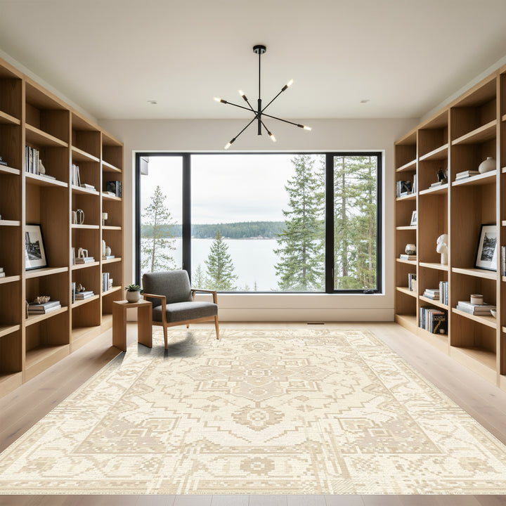 Textured Neutral Mandala Medallion Rug