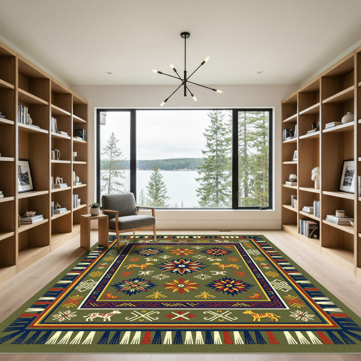 Bold Geometric Animal Floral Rug