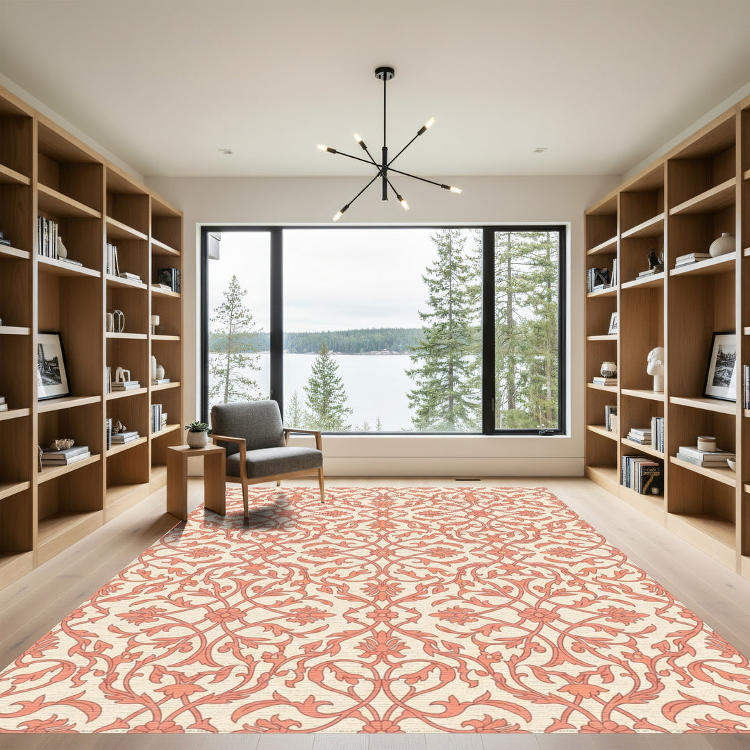 Coral Flourish Lattice Scroll Rug