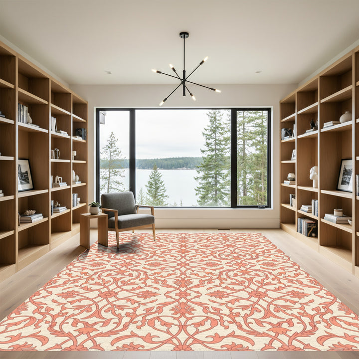 Coral Flourish Lattice Scroll Rug