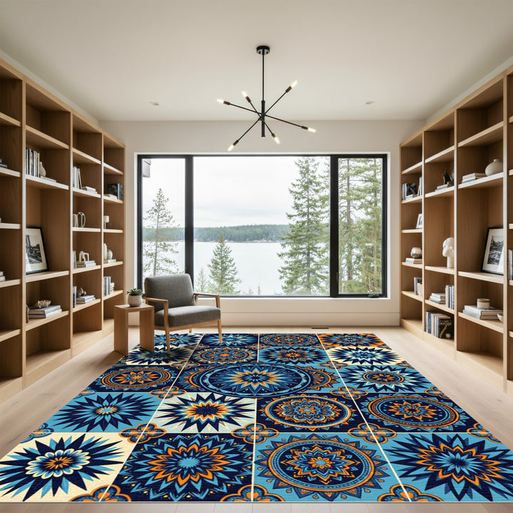 Azure Orange Mandala Tiles Rug