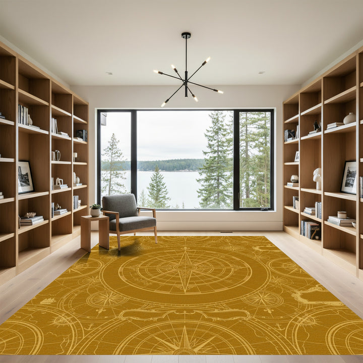 Golden Vintage Compass Map Rug