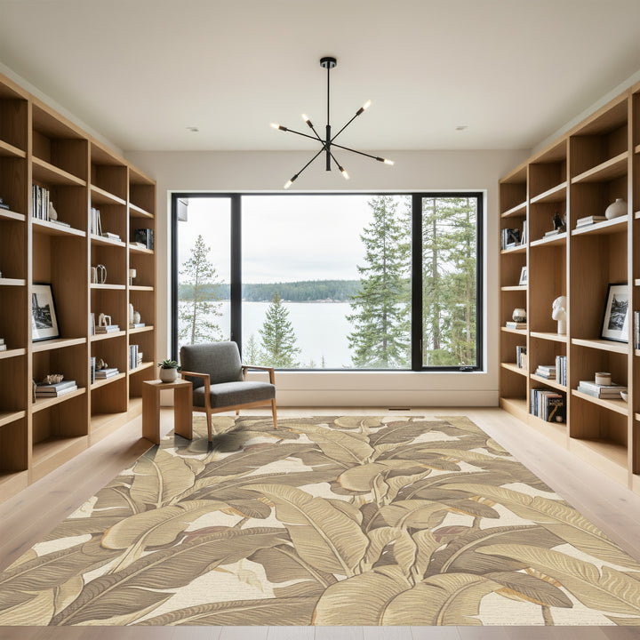 Earthy Toned Banana Leaf Tropical Rug