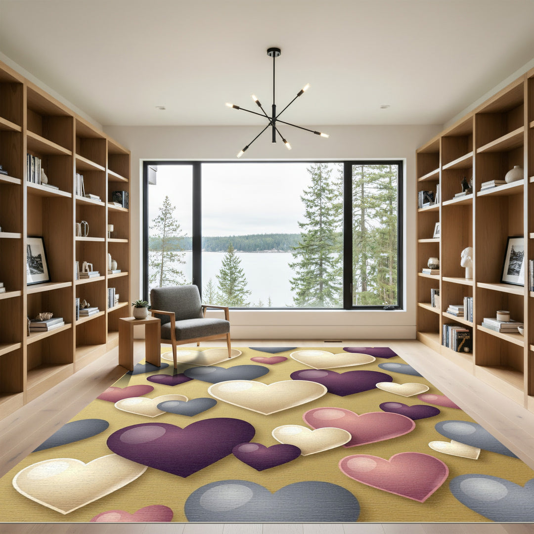 Elegant Heart Shapes Cream Plum Gray Rug