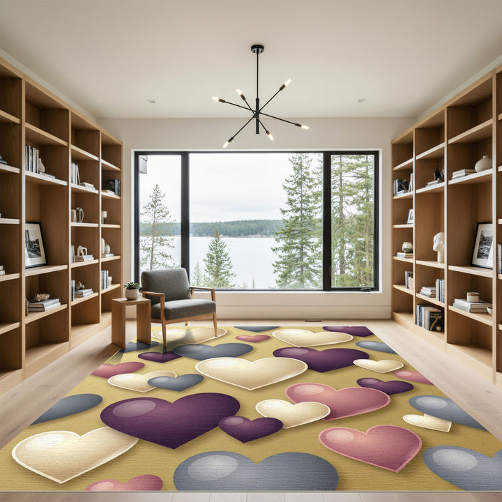 Elegant Heart Shapes Cream Plum Gray Rug